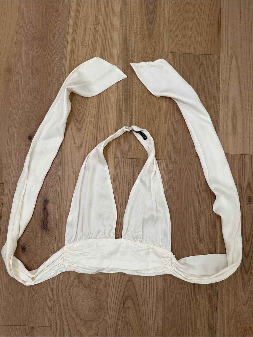 Zara White Satin Halter Open-Back Wrap Top